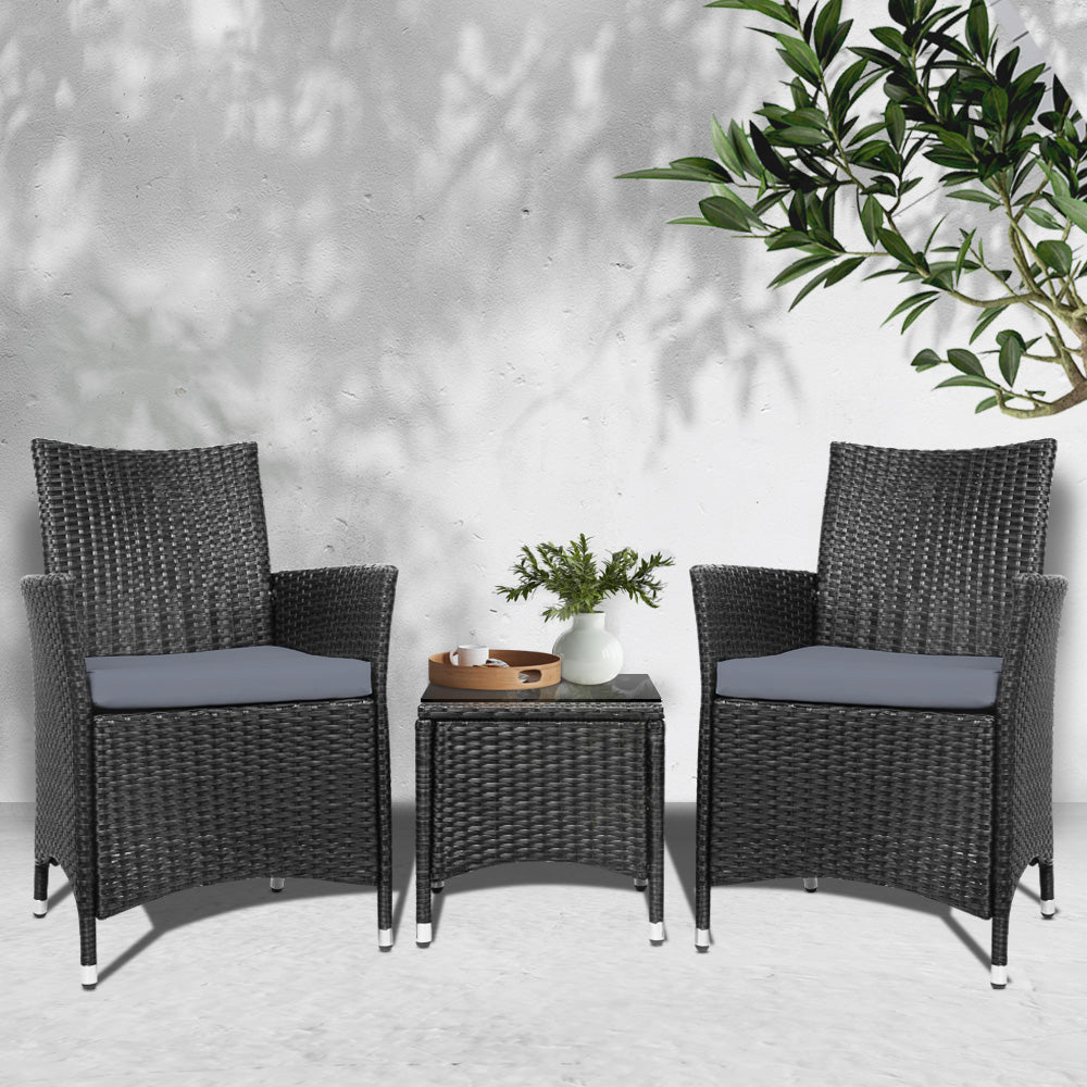3PC Outdoor Bistro Set Patio Furniture Wicker Chairs Table Cushion All ...