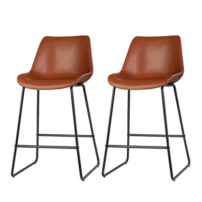 Artiss Set of 2 Bar Stools Kitchen Metal Bar Stool Dining Chairs PU Leather Brown_38957