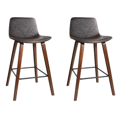Artiss Set of 2 PU Leather Bar Stools Square Footrest - Wood and Brown_11124