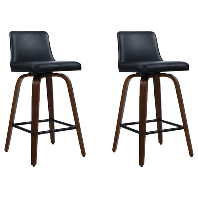 Artiss Set of 2 Wooden PU Leather Bar Stool - Black and Brown Wood Legs_34735