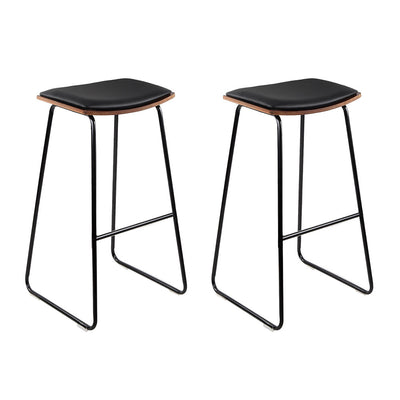 Artiss Set of 2 Backless PU Leather Bar Stools - Black and Wood_11151