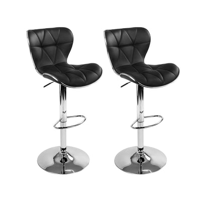 Artiss Set of 2 PU Leather Patterned Bar Stools - Black and Chrome_30569