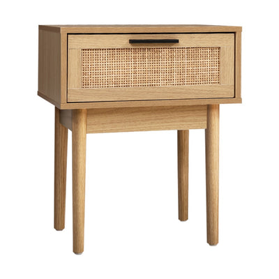 Artiss Bedside Tables Table 1 Drawer Storage Cabinet Rattan Wood Nightstand_16070