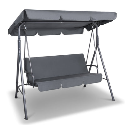 Gardeon Outdoor Swing Chair Hammock Bench Seat Canopy Cushion Furniture Grey_33037