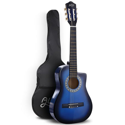 Alpha 34" Inch Guitar Classical Acoustic Cutaway Wooden Ideal Kids Gift Children 1/2 Size Blue_15790