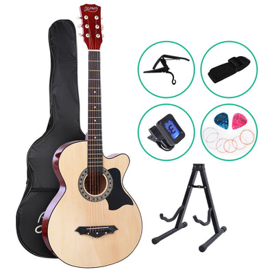 ALPHA 38 Inch Wooden Acoustic Guitar with Accessories set Natural Wood_14192