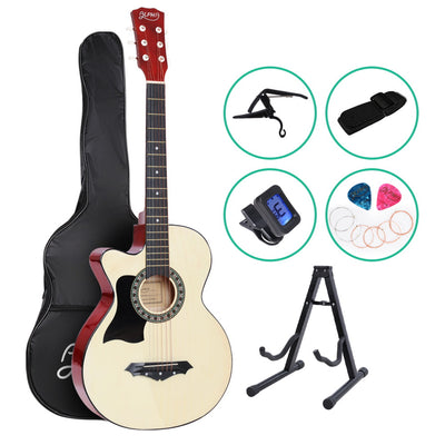 ALPHA 38 Inch Wooden Acoustic Guitar Left handed with Accessories set Natural Wood_14194