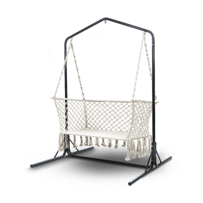 Gardeon Double Swing Hammock Chair with Stand Macrame Outdoor Bench Seat Chairs_34965
