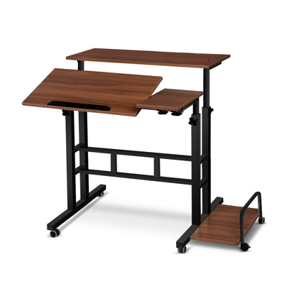 Artiss Twin Laptop Table Desk - Dark Wood_32269