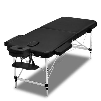 Zenses 70cm Wide Portable Aluminium Massage Table Two Fold Treatment Beauty Therapy Black_34309