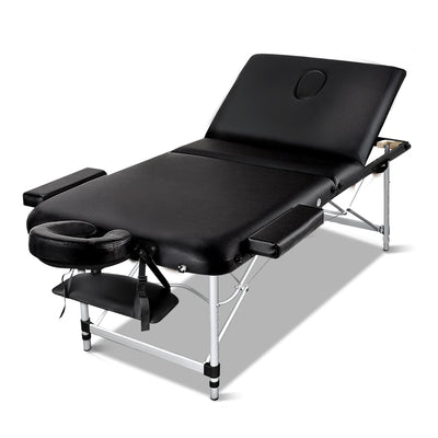 Zenses 3 Fold Portable Aluminium Massage Table - Black_30021