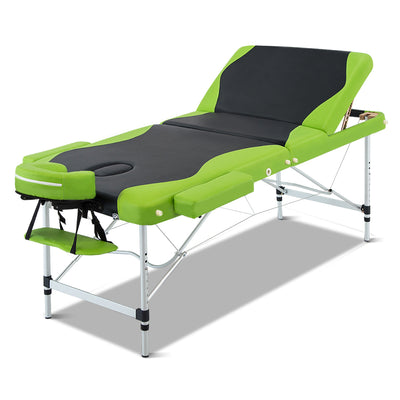 Zenses 3 Fold Portable Aluminium Massage Table - Green & Black_30243