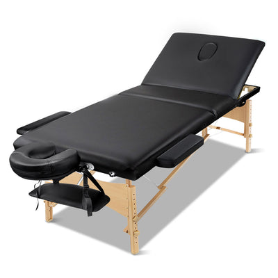 Zenses 60cm Wide Portable Wooden Massage Table 3 Fold Treatment Beauty Therapy Black_34312