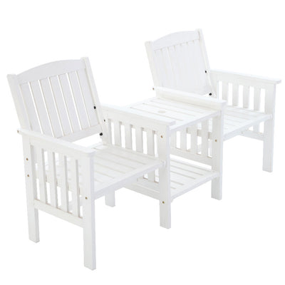 Gardeon Garden Bench Chair Table Loveseat Wooden Outdoor Furniture Patio Park White_34150