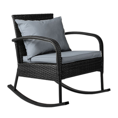 Gardeon Outdoor Furniture Rocking Chair Wicker Garden Patio Lounge Setting Black_13507