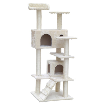 i.Pet Cat Tree 134cm Trees Scratching Post Scratcher Tower Condo House Furniture Wood Beige_30328
