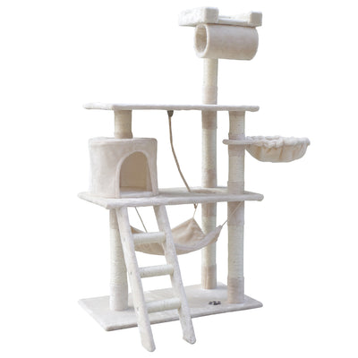 i.Pet Cat Tree 141cm Trees Scratching Post Scratcher Tower Condo House Furniture Wood Beige_30330