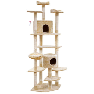 i.Pet Cat Tree 203cm Trees Scratching Post Scratcher Tower Condo House Furniture Wood Beige_30404