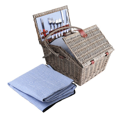 Alfresco 4 Person Picnic Basket Deluxe Baskets Outdoor Insulated Blanket_13365