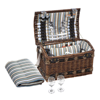 Alfresco 4 Person Picnic Basket Wicker Baskets Outdoor Insulated Gift Blanket_14934