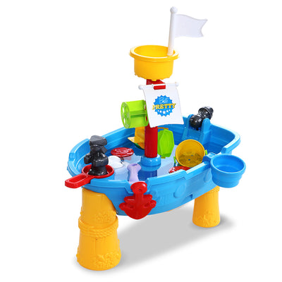Keezi Kids Beach Sand and Water Toys Outdoor Table Pirate Ship Childrens Sandpit_15030