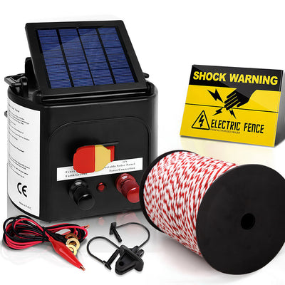 Giantz Electric Fence Energiser 5km Solar Powered Charger + 500m Rope_16451