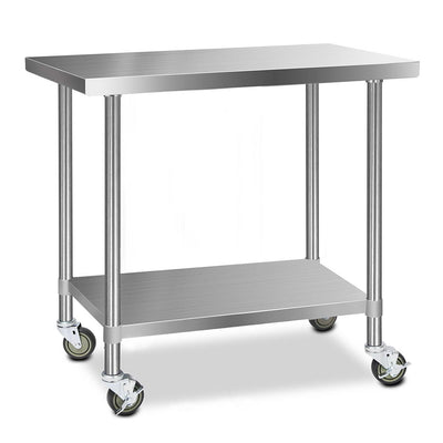 Cefito 304 Stainless Steel Kitchen Benches Work Bench Food Prep Table with Wheels 1219MM x 610MM_34847