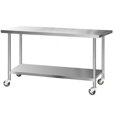Cefito 1829 x 762mm Commercial Stainless Steel Kitchen Bench with 4pcs Castor Wheels_34272