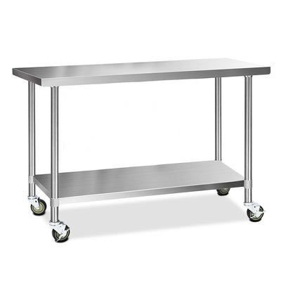 Cefito 430 Stainless Steel Kitchen Benches Work Bench Food Prep Table with Wheels 1524MM x 610MM_34851