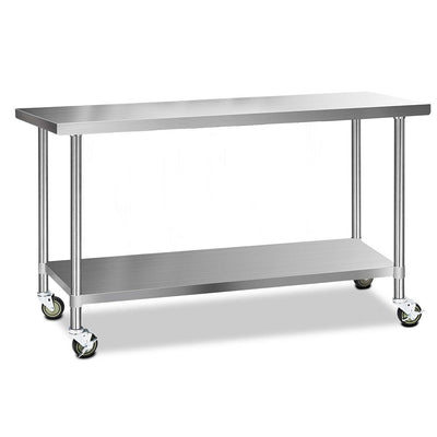 Cefito 430 Stainless Steel Kitchen Benches Work Bench Food Prep Table with Wheels 1829MM x 610MM_34852