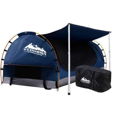 Weisshorn Double Swag Camping Swags Canvas Free Standing Dome Tent Dark Blue with 7CM Mattress_35759