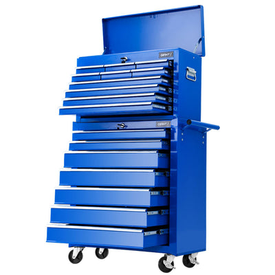 Giantz 17 Drawers Tool Box Trolley Chest Cabinet Cart Garage Mechanic Toolbox Blue_35564