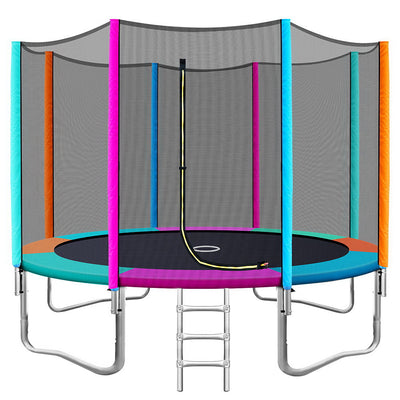 12FT Trampoline Round Trampolines Kids Safety Net Enclosure Pad Outdoor Gift Multi-coloured_35978
