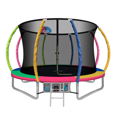 Everfit 10FT Trampoline Round Trampolines With Basketball Hoop Kids Present Gift Enclosure Safety Net Pad Outdoor Multi-coloured_35997