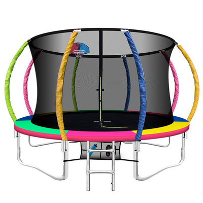 Everfit 12FT Trampoline Round Trampolines With Basketball Hoop Kids Present Gift Enclosure Safety Net Pad Outdoor Multi-coloured_36008