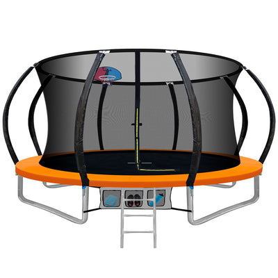 Everfit 12FT Trampoline Round Trampolines With Basketball Hoop Kids Present Gift Enclosure Safety Net Pad Outdoor Orange_36009