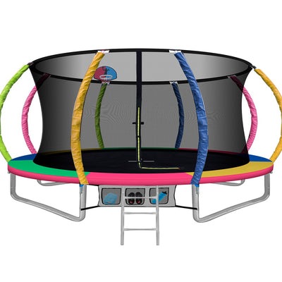 Everfit 14FT Trampoline Round Trampolines With Basketball Hoop Kids Present Gift Enclosure Safety Net Pad Outdoor Multi-coloured_36010