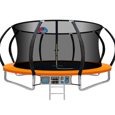 Everfit 14FT Trampoline Round Trampolines With Basketball Hoop Kids Present Gift Enclosure Safety Net Pad Outdoor Orange_36011