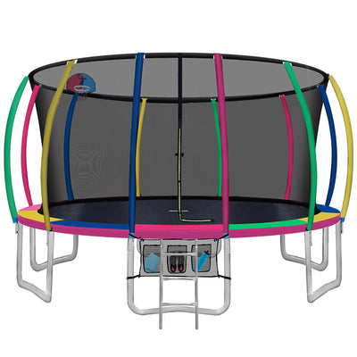 Everfit 16FT Trampoline Round Trampolines With Basketball Hoop Kids Present Gift Enclosure Safety Net Pad Outdoor Multi-coloured_36012