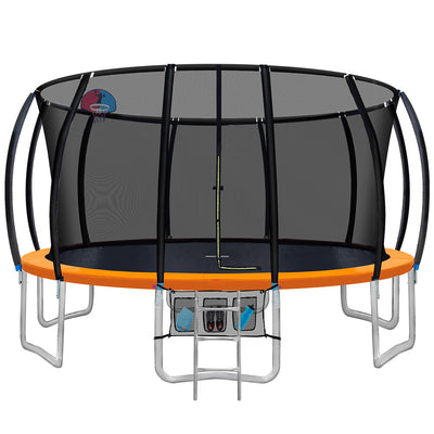 Everfit 16FT Trampoline Round Trampolines With Basketball Hoop Kids Present Gift Enclosure Safety Net Pad Outdoor Orange_36013