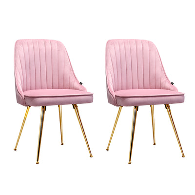 Artiss Set of 2 Dining Chairs Retro Chair Cafe Kitchen Modern Iron Legs Velvet Pink_15785