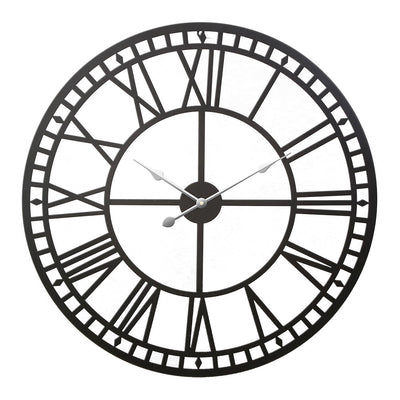 Artiss 60CM Large Wall Clock Roman Numerals Round Metal Luxury Home Decor Black_16003