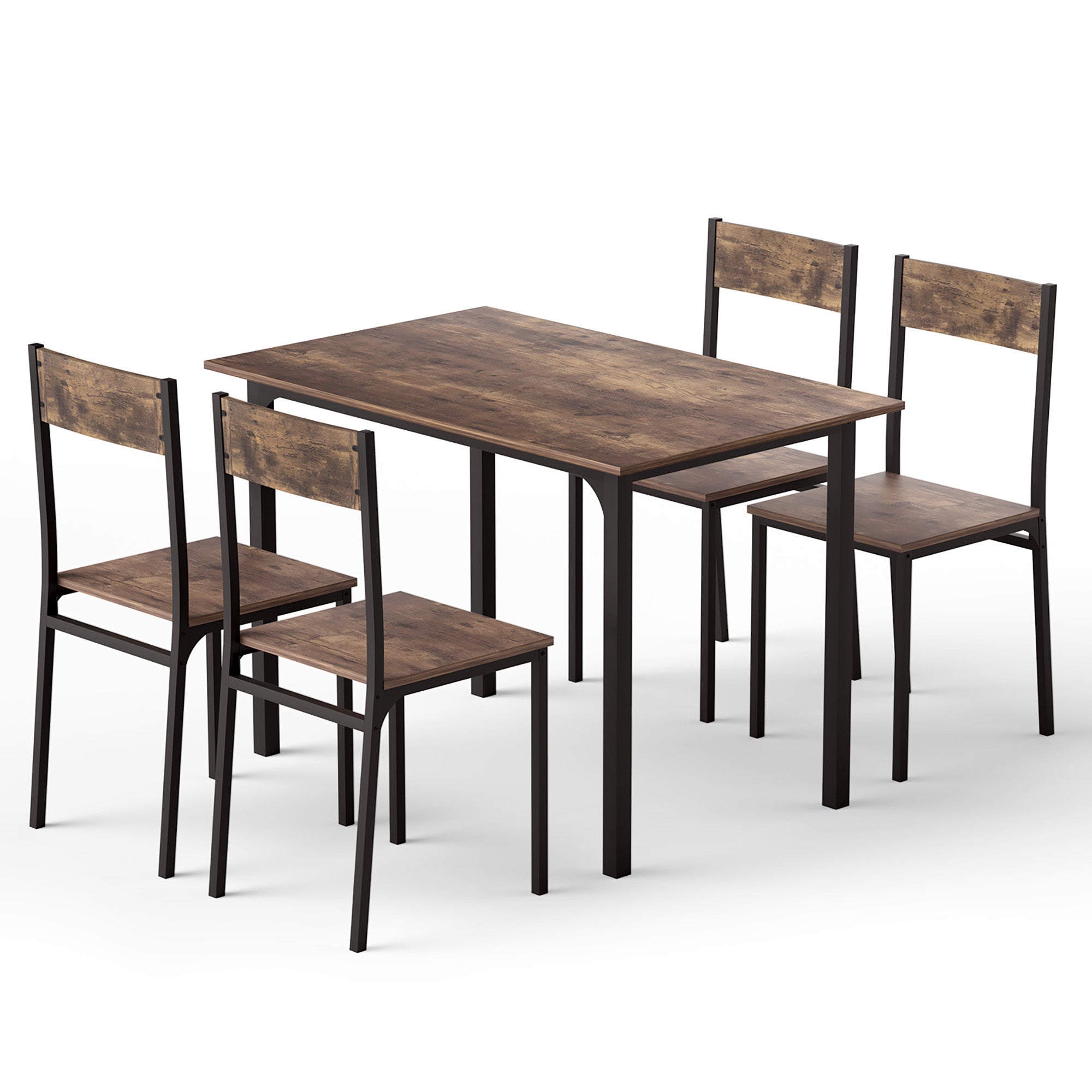 Dining Table and Chairs Set of 5 Compact Kitchen Furniture Rustic Brow ...