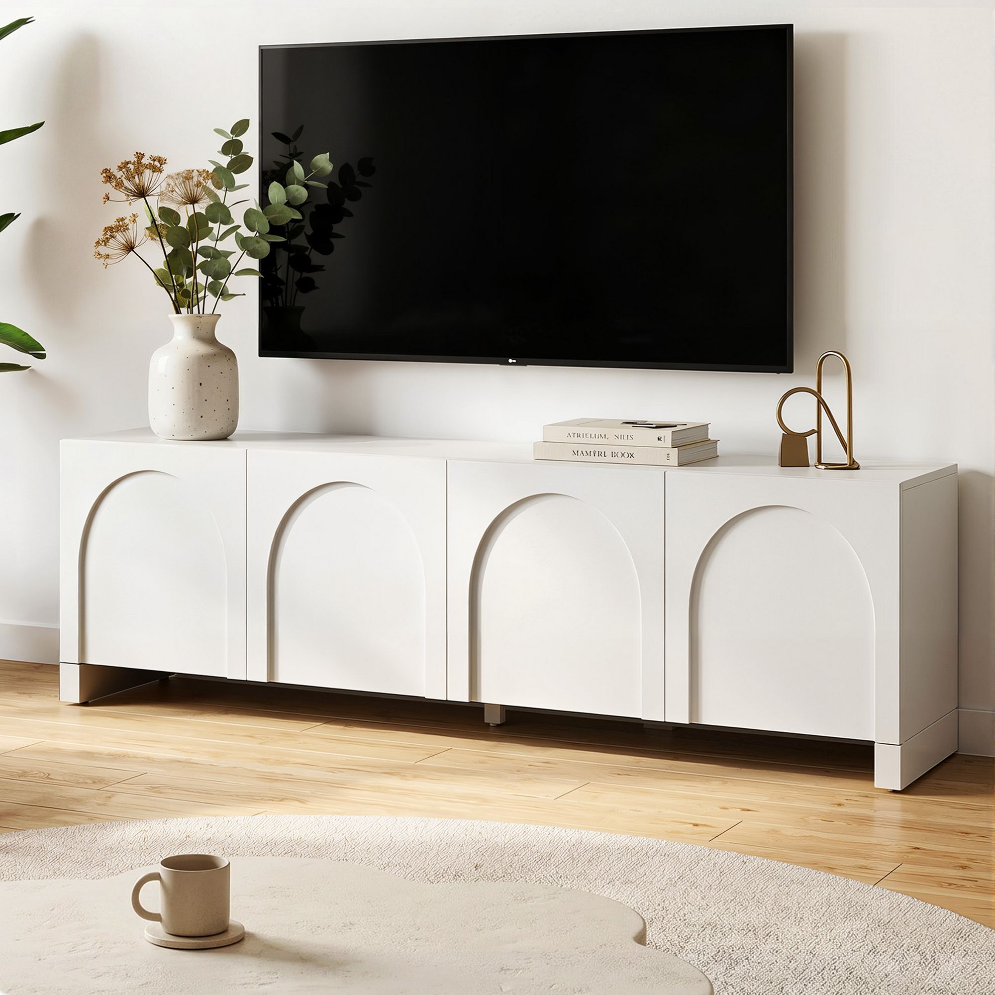 Less Depth Tv Unit Storage TV Unit Entertainment Unit Storage Cabinet Adjustable Shelf 180cm Whit ...