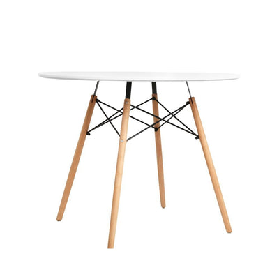Artiss Dining Table Round 4 Seater Replica Tables Cafe Timber White 90cm_35584
