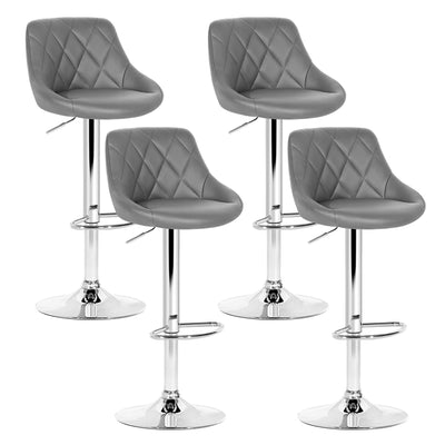 Artiss Set of 4 Bar Stools PU Leather Diamond Style - Grey_36610