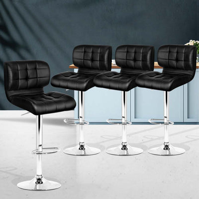 Artiss Set of 4 PU Leather Gas Lift Bar Stools - Black and Chrome_36615