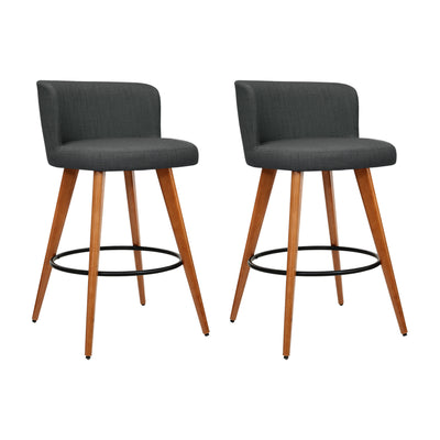 Artiss Set of 2 Wooden Fabric Bar Stools Circular Footrest - Charcoal_34304