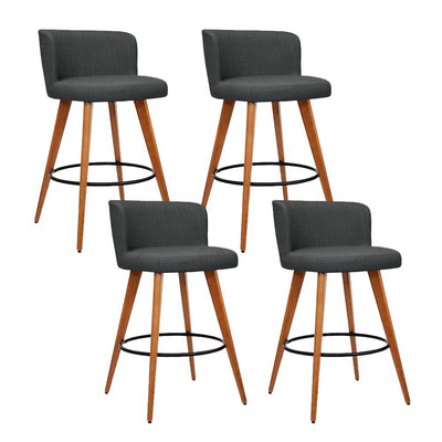 Artiss Set of 4 Wooden Fabric Bar Stools Circular Footrest - Charcoal_36653