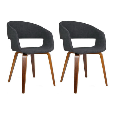 Artiss Set of 2 Timber Wood and Fabric Dining Chairs - Charcoal_30479